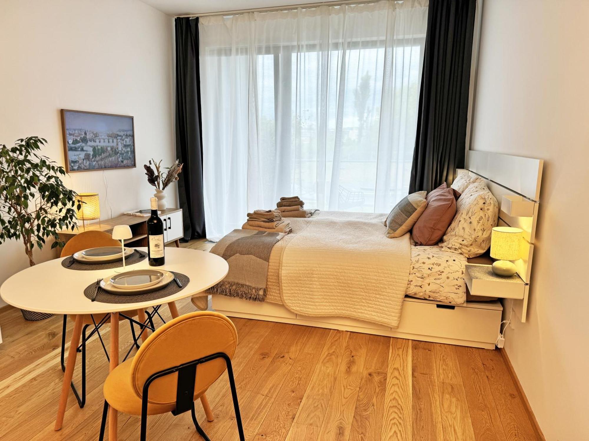 New Studio, King Bed, Free Parking, Terrace Praha